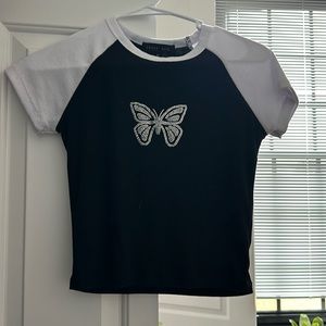 Rhinestone butterfly cropped top